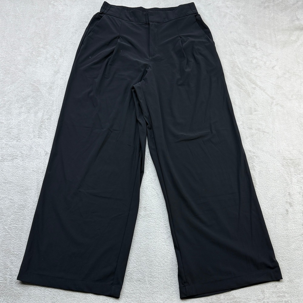 Athleta Brooklyn Heights Pleated Wide Leg Pants Womens 8 Black Commuter Travel